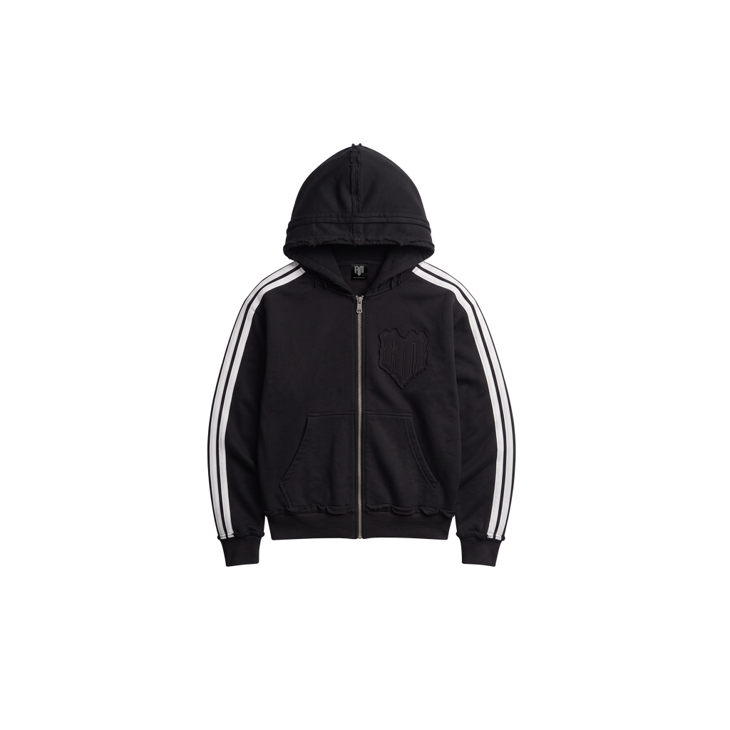 STRIPES ZIP HOODIE BLACK