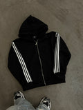 STRIPES ZIP HOODIE BLACK